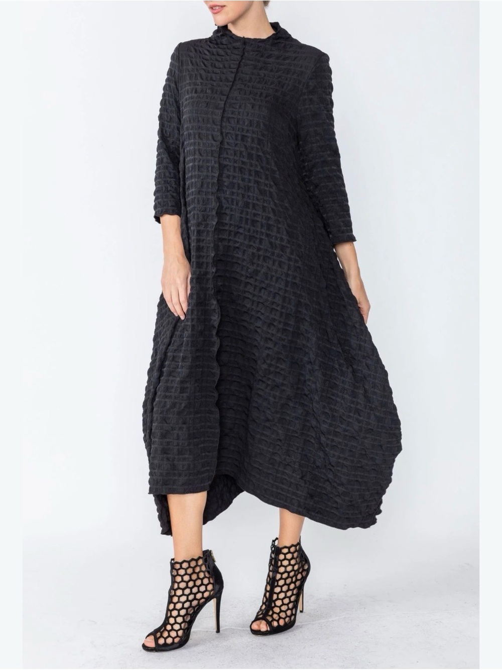 IC Collection Black Bubble Check Asymmetrical Chic Avant Garde Goth Dress Small